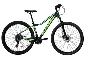 Bicicleta Aro 29 Feminina Alfameq Pandora Alumínio 21v Garfo Suspensão - Preto/Verde Limão - Tam:15