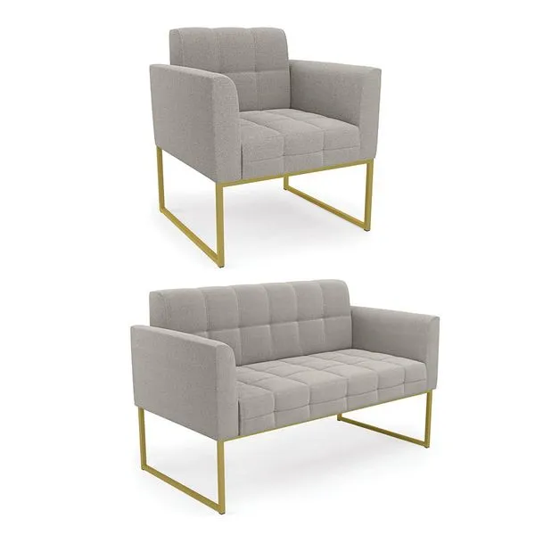 Namoradeira e Poltrona Industrial Dourado Elisa Bouclê Cinza D03 - D'Rossi