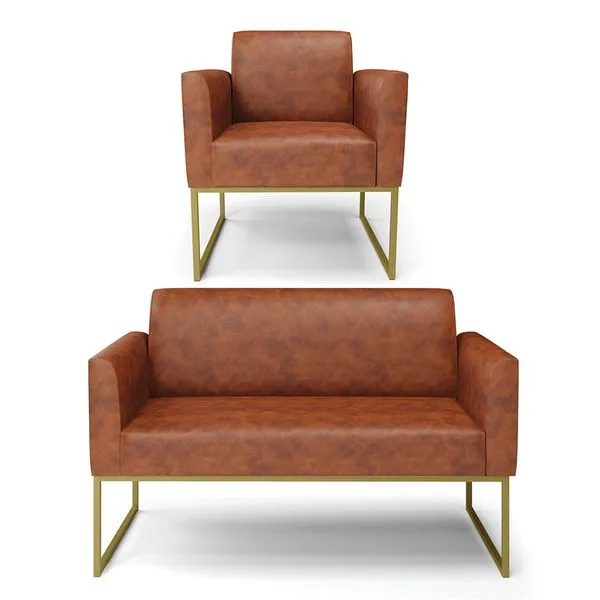 Sofá Namoradeira com Poltrona Base Industrial Dourado Marisa Corano Nozes D03 - D'Rossi