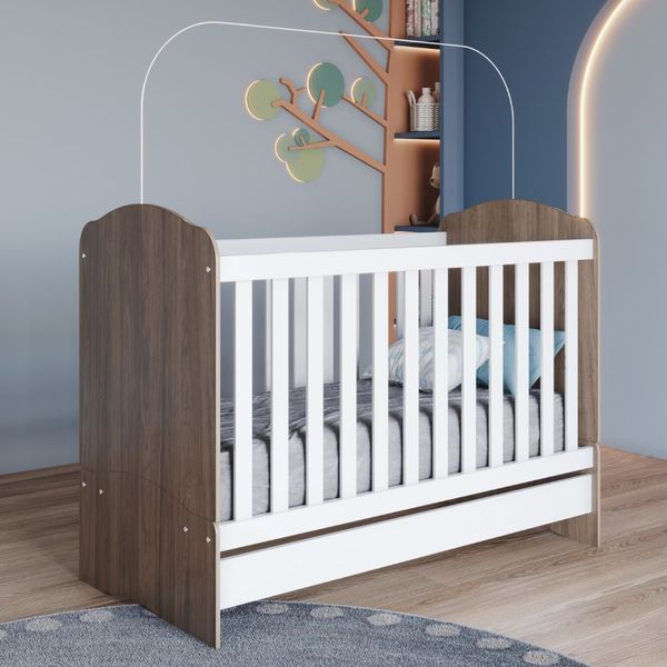 Berço Mini Cama 3 em 1 Bala de Menta Henn | Rustico/Branco