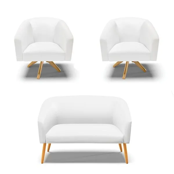 Namoradeira e 2 Poltronas Giratória MA30 Stella Sintético D03 - D'Rossi Branco