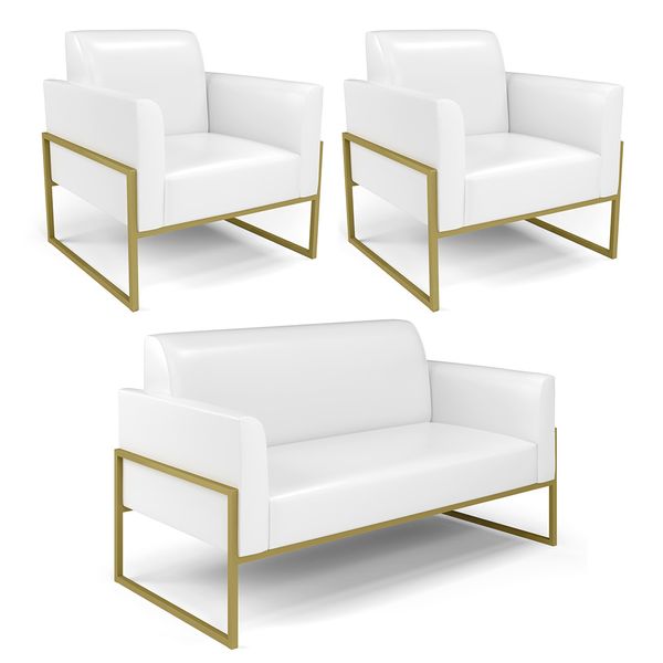 Sof Namoradeira com 2 Poltronas Base Industrial Alta Dourado Marisa Corano D03 - D'Rossi Branco