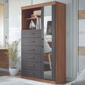 Cômoda Multiuso 1 Porta 6 Gavetas com Espelho Marabá Santos Andirá | Jatoba/Grafitte