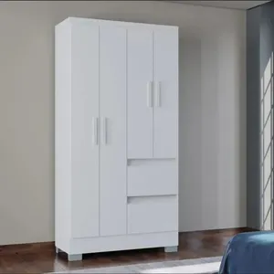 Guarda-Roupa Solteiro 4 Portas 2 Gavetas Poquema Nápoles | Branco