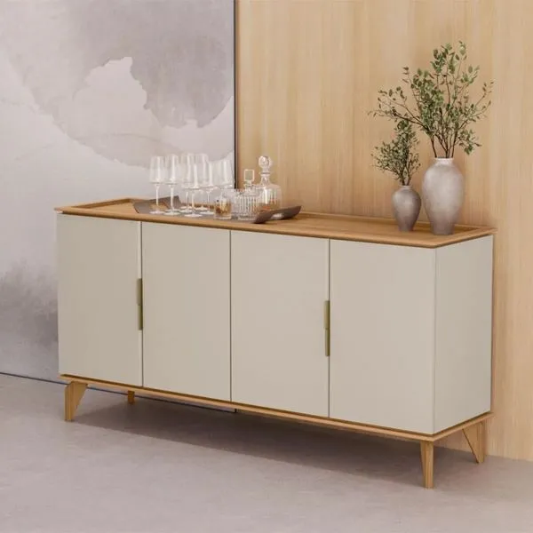 Balcão Buffet 160 cm 4 Portas Linea Brasil Évora | Jequitiba/Off White