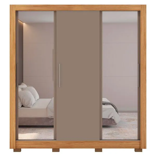 Guarda Roupa com Espelhos 3 Portas 2 Gavetas com Pés Santiago Caemmun Lamina mel/off/cacao