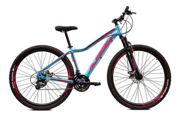 Bicicleta Aro 29 Feminina Alfameq Pandora Alumínio 21v Garfo Suspensão - Azul/Rosa - Tamanho:17