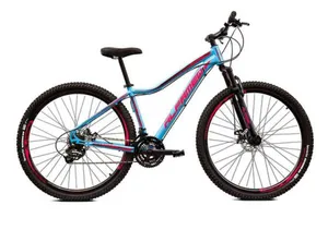 Bicicleta Aro 29 Feminina Alfameq Pandora Alumínio 21v Garfo Suspensão - Azul/Rosa - Tamanho:17