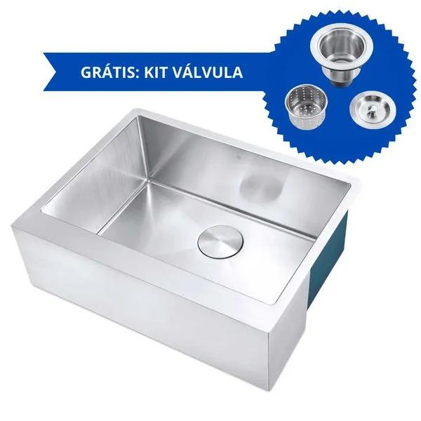 Kit Cuba Americana Farmhouse Flat Aço Inox 1mm Escovado SA105-PPF 65,3x49,8x22,8cm Acompanha Válvula Inox