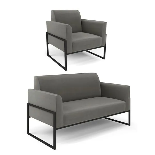 Sofá Namoradeira com Poltrona Base Industrial Alta Preto Marisa Suede D03 - D'Rossi Grafite