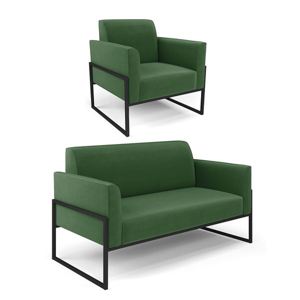 Sofá Namoradeira com Poltrona Base Industrial Alta Preto Marisa Suede D03 - D'Rossi Verde