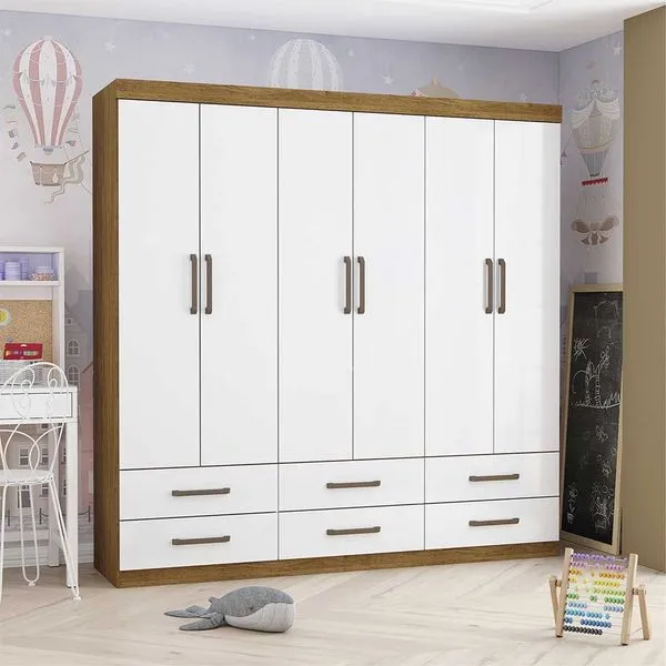 Guarda Roupa Infantil Ariel 6 Portas 6 Gavetas Branco