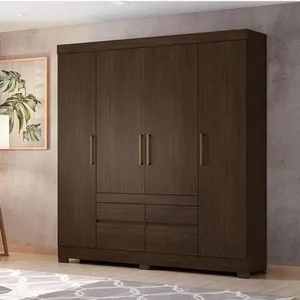 Guarda-Roupa Casal 4 Portas 4 Gavetas Demobile Bilbao | Ebano