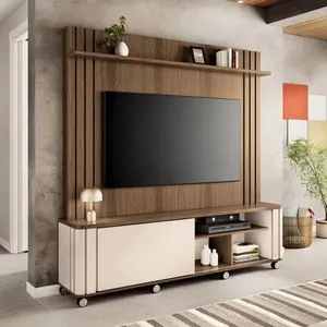 Painel para TV até 70'' Ripado 180cm HB Móveis Trinus | Castanho/Off White