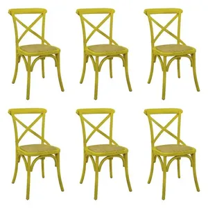 Kit 6 Cadeiras Decorativas Sala De Jantar Cozinha Danna Rattan Natural Amarela G56 - Gran Belo