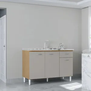 Balcão de Cozinha 120 cm 3 Portas 1 Gaveta Poquema | Damasco/Off White