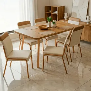 Conjunto Mesa de Jantar 76cm x 160cm 6 Cadeiras Carraro | Nogal/Rose