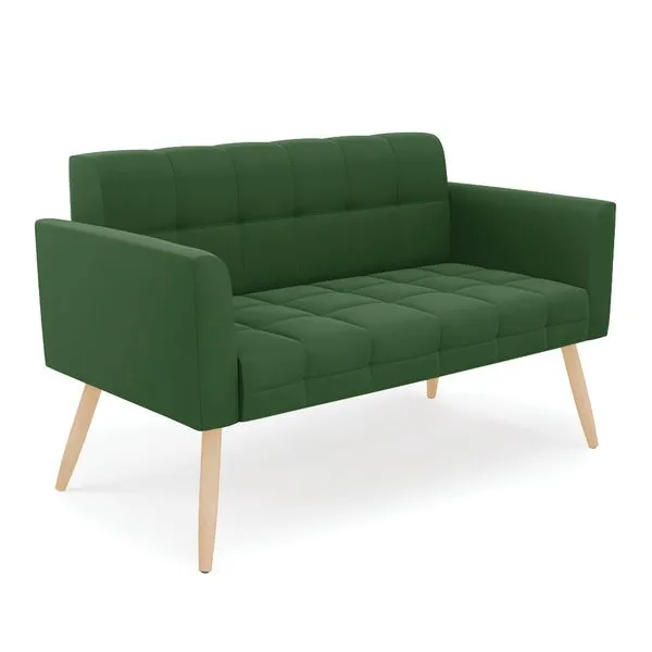 Sofá Namoradeira Elisa Suede Verde Pés Palito Natural - D'Rossi