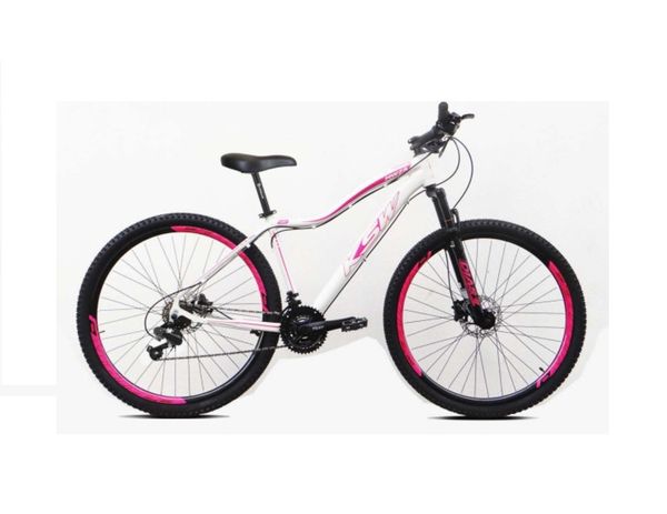 Bicicleta Aro 29 Feminina Ksw Mwza Alumínio 24v Garfo Suspensão - Branco/Rosa - Tamanho:17
