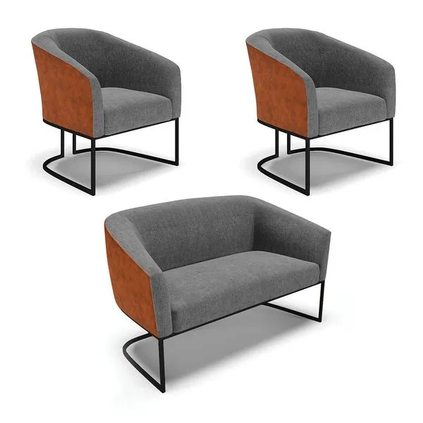 Namoradeira e 2 Poltronas Industrial Preto Stella Noz/Linho Grafit D03 - D'Rossi