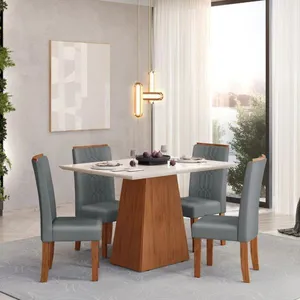 Conjunto Mesa de Jantar 80cmx120cm 4 Cadeiras DJ Móveis | Freijo/Off White/Cinza