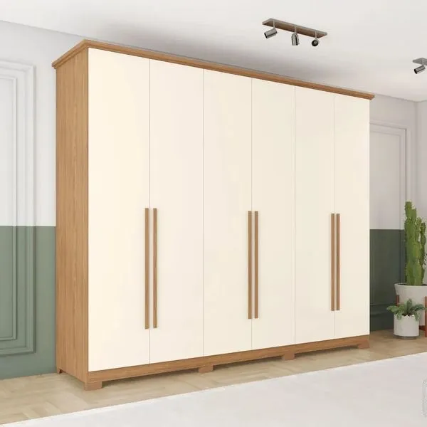 Guarda-Roupa Casal 6 Portas 6 Gavetas Henn Leblon | Nature/Off White