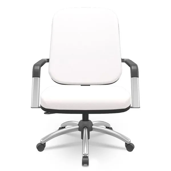 Cadeira de Escritório Giratória com Braço Cromada Magno P03 Vinil Branco - Lyam Decor