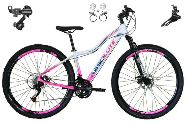 Bicicleta 29 Feminina Absolute Hera Câmbios Shimano 24v Freios Hidráulicos - Branco/Rosa - Tam:17