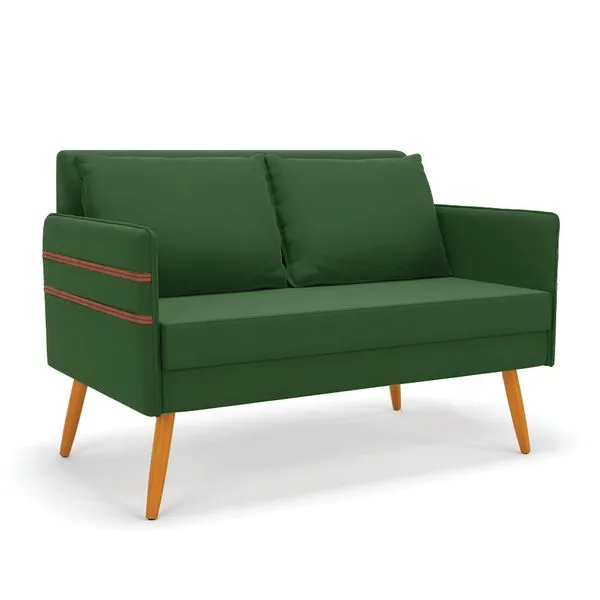 Namoradeira 02 Lugares Mari Suede Pés Palito Castanho - D'Rossi Verde