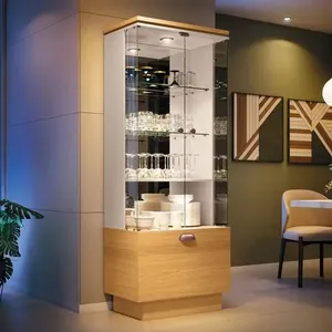 Cristaleira 2 Portas 1 Gaveta com LED Hb Aura | Cinamomo/Off White