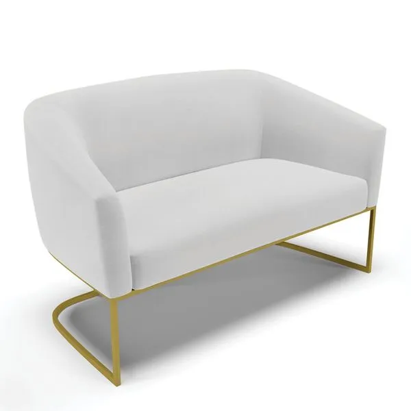 Sof 2 Lugares Namoradeira Industrial Dourado Stella Linho Cinza D03 - D'Rossi