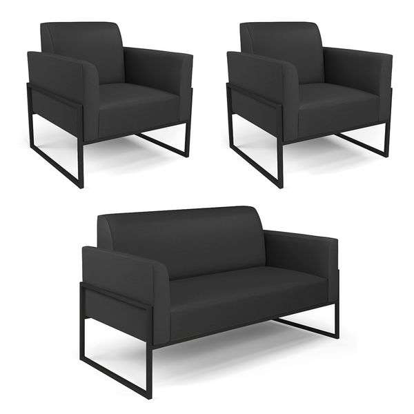 Sof Namoradeira com 2 Poltronas Base Industrial Alta Preto Marisa Corino D03 - D'Rossi Preto