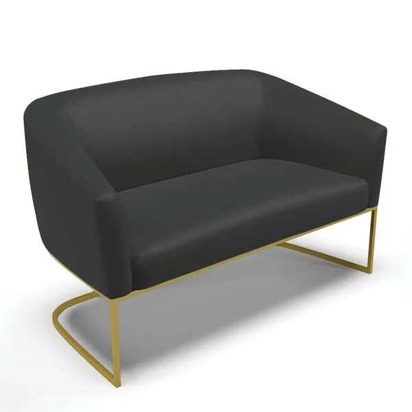 Sofá 2 Lugares Namoradeira Industrial Dourado Stella Sintético Preto D03 - D'Rossi