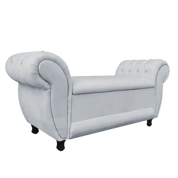 Recamier com Ba£ Grcia 195 cm Namoradeira Caladeira Suede Cinza D'Rossi