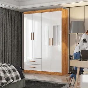 Guarda Roupa Casal Lu 4 Portas 2 Gavetas com Espelho Carioca Móveis Branco