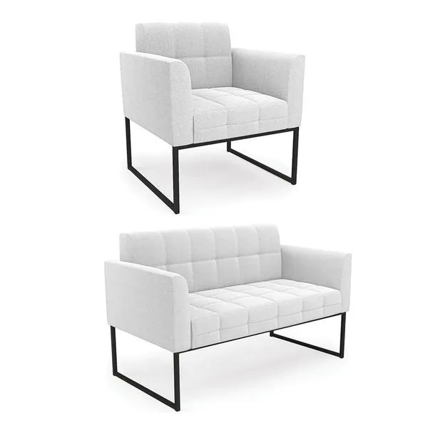 Sofá Namoradeira e Poltrona Industrial Preto Elisa Bouclê D03 - D'Rossi Off White