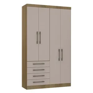 Módulo Guarda-Roupa 4 Portas 4 Gavetas Eucamoveis Paris | Avela/Cinammon