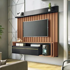 Painel Suspenso Decorativo Stesso Ripado TV Até 55 Nature/Preto - Gran Belo