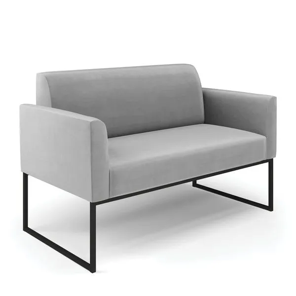 Sofá Namoradeira Base Industrial Preto Marisa Suede Cinza D03 - D'Rossi
