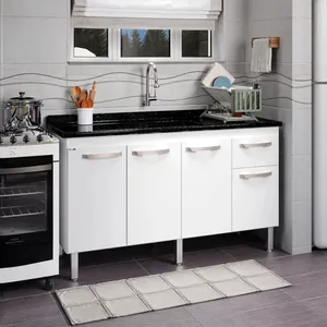 Balcão de Cozinha 143 cm 4 Portas 1 Gaveta Sem Tampo Rorato Flat | Branco