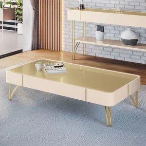 Mesa de Centro 132 cm Hb móveis Cadenza | Off White/Champanhe