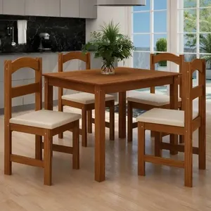 Mesa de Jantar 4 Cadeiras 76,5cm x 76,5cm Arauna | Amendoa/Bege
