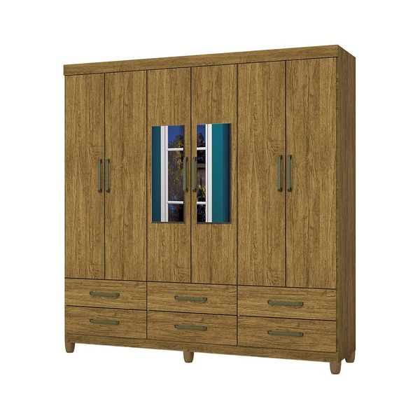 Guarda-roupa D22 6 portas 6 gavetas Com Espelho e Pés Cinamomo