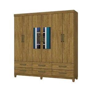 Guarda-roupa D22 6 portas 6 gavetas Com Espelho e Pés Cinamomo
