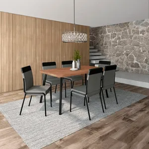Conjunto Mesa de Jantar 76cm x 160cm 6 Cadeiras Carraro | Nogal/Preto