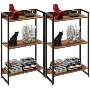 Kit 2 Estantes Multiuso Escritório Industrial 3 Prateleiras Areta 104x60cm C01 Nogal - Lyam Decor