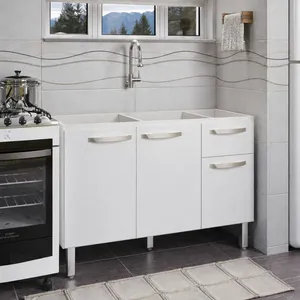 Balcão de Cozinha 116 cm 3 Portas 1 Gaveta Sem Tampo Rorato Flat | Branco