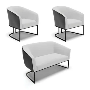 Namoradeira e 2 Poltronas Industrial Preto Stella Pto/Linho D03 - D'Rossi Cinza