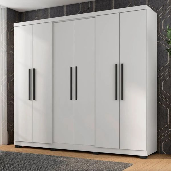 Guarda-Roupa Casal 6 Portas 4 Gavetas Araplac Diamante | Branco brilho