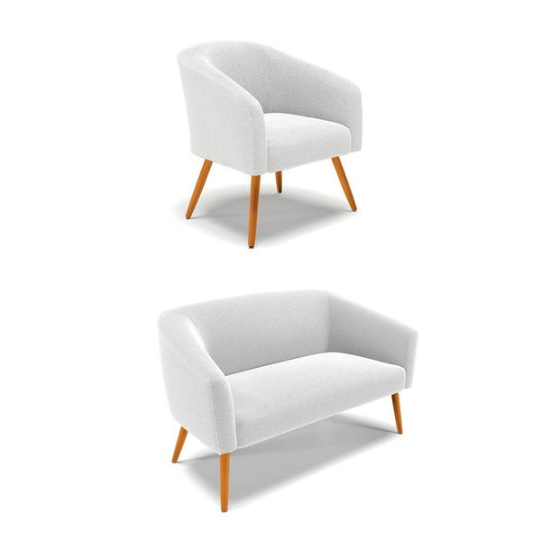 Sofá Namoradeira e Poltrona Pé Palito Castanho Stella Bouclê Off White D03 - D'Rossi